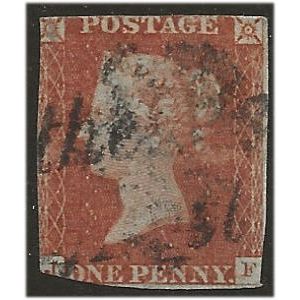 1844 SG12o 1d Orange-Brown Town Cancel in BLACK Good Used