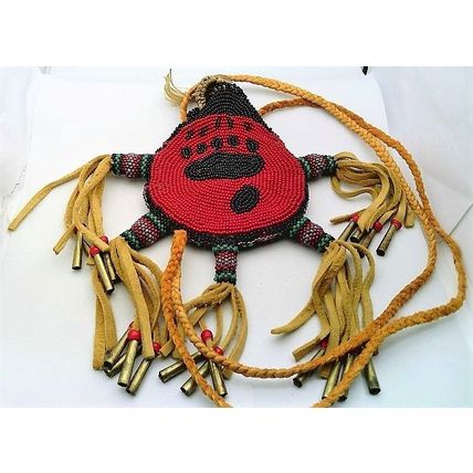 Turtle Bear Native Style Beaded Leather Amulet Medicine Bag