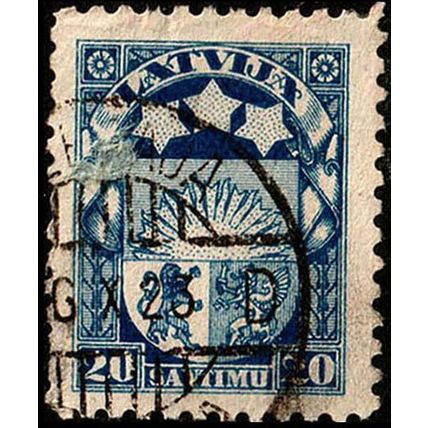 Latvia 1923 Rising Sun 20s Used Stamp.