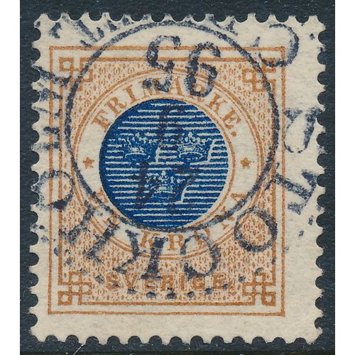 Sweden Facit 49c/Scott 49, 1Kr orange-brown/dark blue Ringtyp posthorn, F+ used