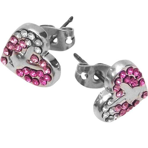 Playboy Earrings Heart Bunny Studs Pink Swarovski Crystals Platinum Plated