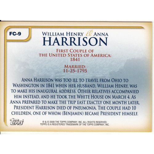 2008 Topps First Couple card FC-9 William Henry & Anna Harrison