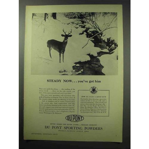1950 Du Pont Sporting Powders Ad - Steady Now!