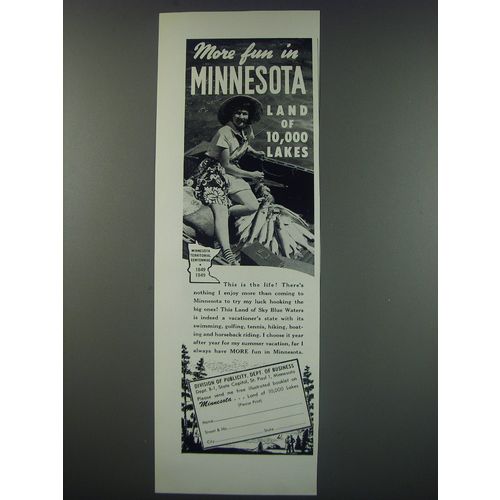 1949 Minnesota Tourism Ad - More fun in Minnesota land of 10,000 lakes