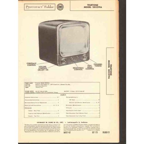 TRUETONE model 2D2219A TV television receiver Sams Photofact manual