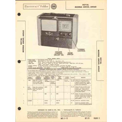 ROYAL model AN150 AN160 AM SW radio receiver Sams Photofact manual