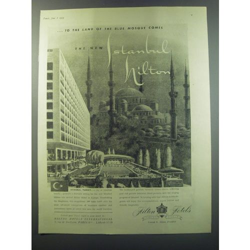 1955 Hilton Hotels Ad - to the land of the blue Mosque comes the new Istanbul