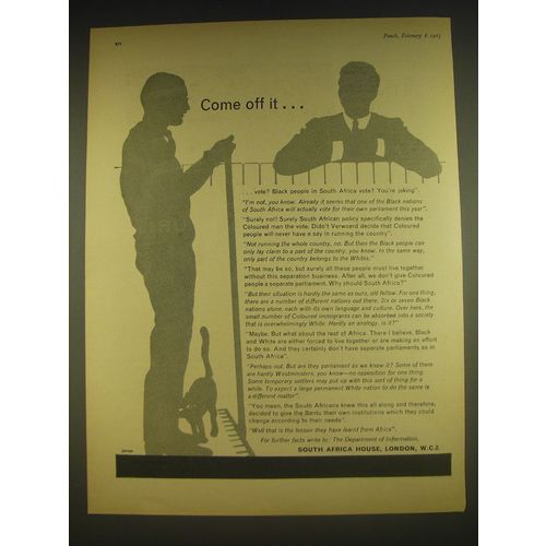 1963 South Africa House Ad - Come off it