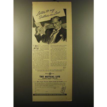 1950 The Mutual Life Insurance Ad - Letter to my father-in-law