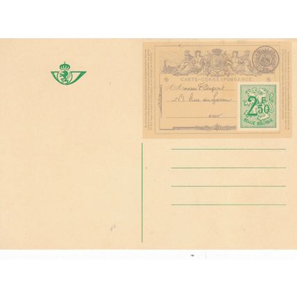 Belgium 1951 Lion 2f 50c Prepaid Postal card Unused VGC