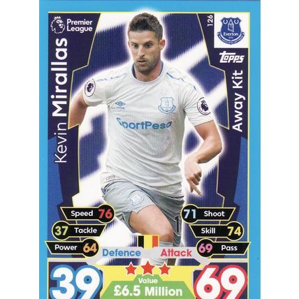 Match Attax 2017/2018 126 Kevin Mirallas Away Kit Everton