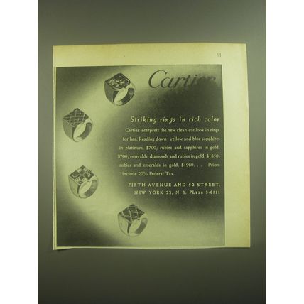 1945 Cartier Rings Ad - Striking rings in rich color