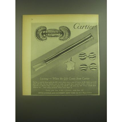 1945 Cartier Jewelry Ad - Exciting - when the gift comes from Cartier