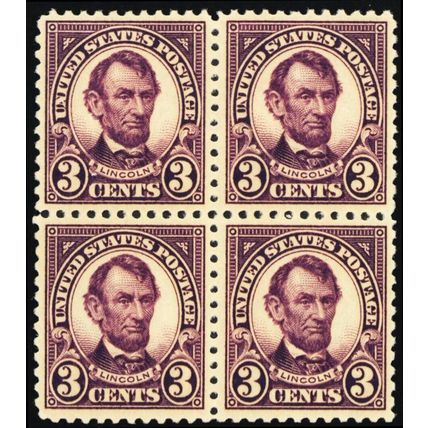 555, Mint VF NH 3¢ Block of Four Lincoln Stamps CV $110.00 * Stuart Katz