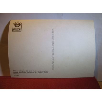 A1 type TROLLEYBUS, London Transport Museum unused postcard #