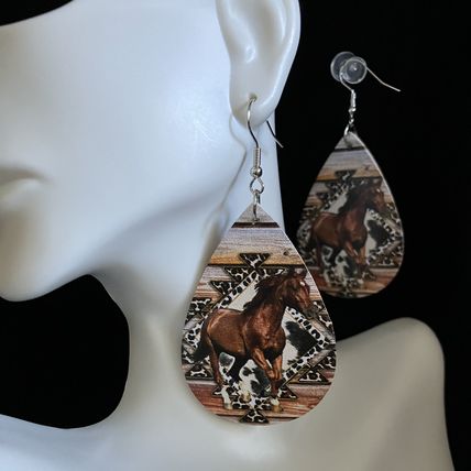 EARRINGS Western Pony Printed PU Leather Drop Earrings #712