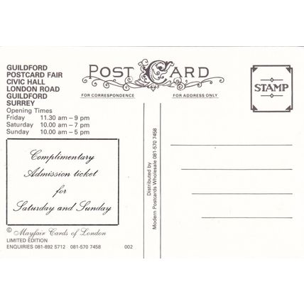 South of England Postcard Fair 1991 Guildford Postcard unused VGC