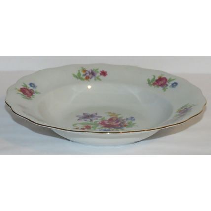 Favolina/Karolina Floral, Scalloped, Gold Trim, Meisen Flower 8.5" Bowl