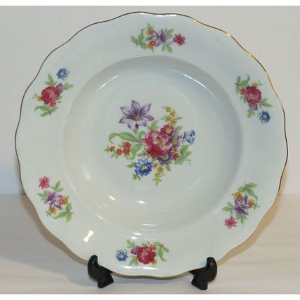 Favolina/Karolina Floral, Scalloped, Gold Trim, Meisen Flower 8.5" Bowl