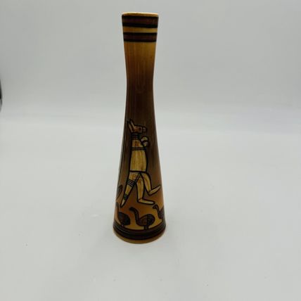 Studio Anna Australia Art Pottery Hand Painted Bud Vase Signed 8.5” Kangaroo