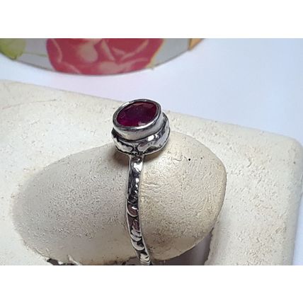 1/2ct Natural Round Ruby bezel Sterling Silver sculpted & etched Band Ring#20075