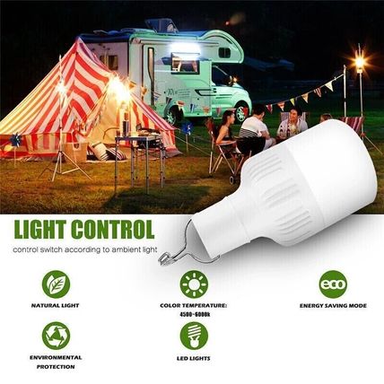 60W LED Outdoor Light Bulb with Hanging Rechargeable BBQ Camping Emergency Lamp