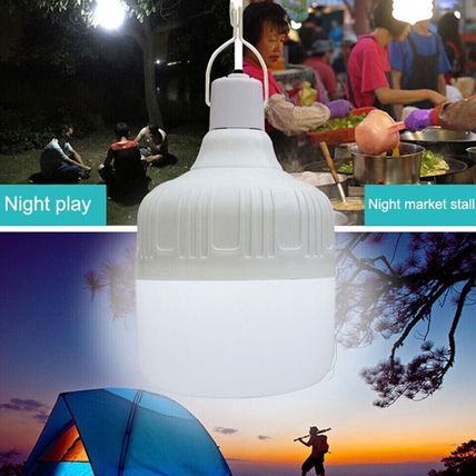 60W LED Outdoor Light Bulb with Hanging Rechargeable BBQ Camping Emergency Lamp