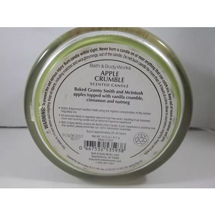 Bath & Body Works 3-wick 14.5 oz Candle cinnamon nutmeg Apple Crumble *see pics