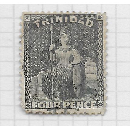 TRINIDAD 1863 GREY 4d FOUR PENCE SG76 USED SON DATED & TOBAGO rounded corner