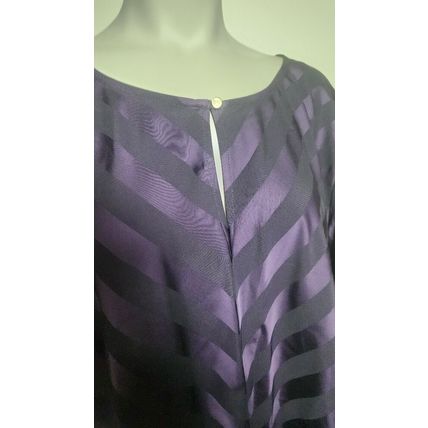 Liz Claiborne Purple Black Striped Dress Shirt Round Neck Long Sleeve Size 3x