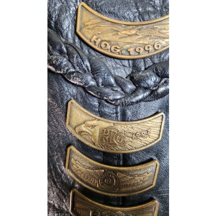 Unik Black Leather Biker Riding Vest Harley Davidson patches XXL HOG Motorcycle
