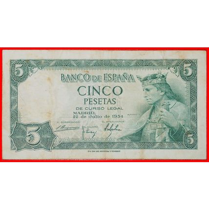 Ⰶ GENERALISSIMO FRANCO (1947-1975): SPAIN ★ 5 PESETAS 1954 ★LOW START★NO RESERVE