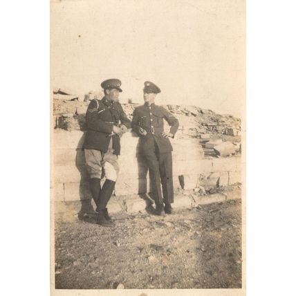 Soldiers Standing By Bomb Damage Rubble Real Photo WW1 Postcard