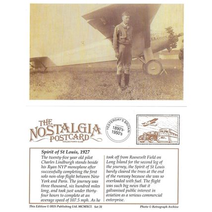 Postcard Spirit of St Louis Charles Lindburgh 1927 Ryan NYP Aircraft - Nostalgia