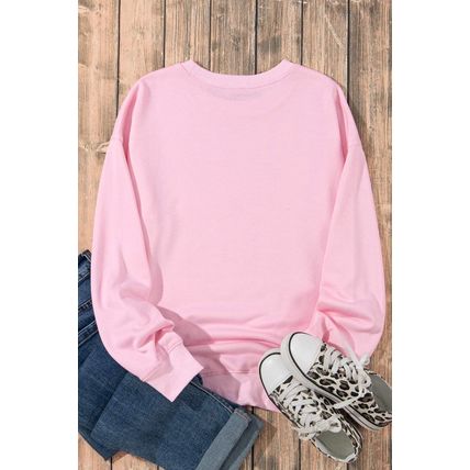 Pink Leopard Bowknot Printed Crewneck Pullover Sweatshirt