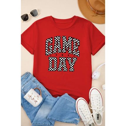 Red Checkered Game Day Graphic T Shirt