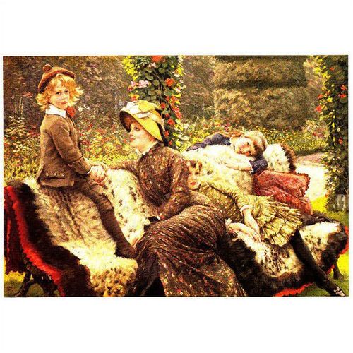 Colour Postcard - Le Banc de jardin - The Garden Bench by J J J Tissot