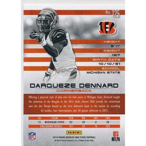 2014 Panini Rookies & Stars #125 Darqueze Dennard RC Cincinatti Bengals