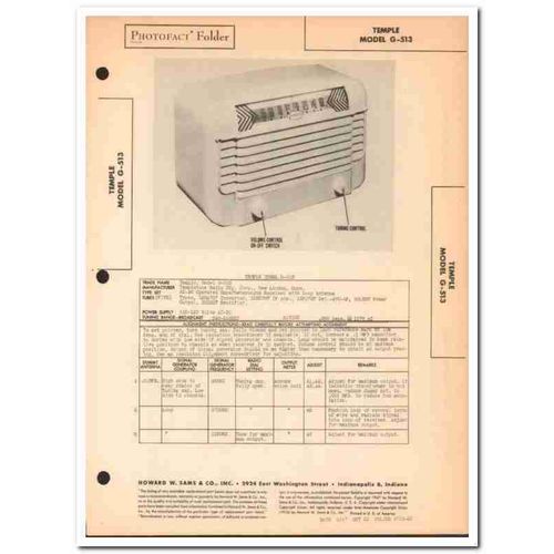 temple model g-513 5-tube am radio receiver sams photofact manual
