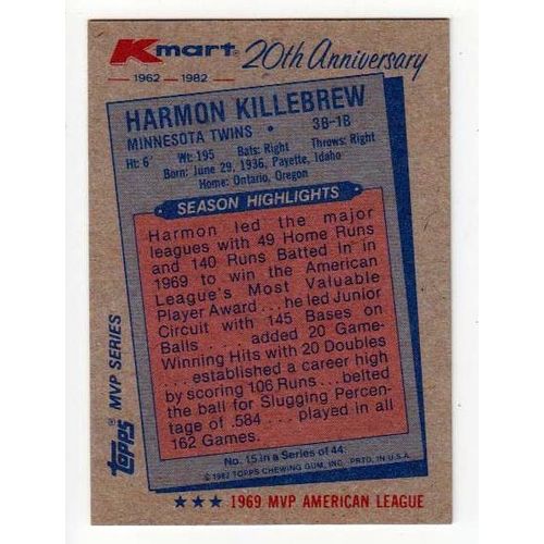 1982 Kmart Harmon Killebrew baseball card #15 -NM- Twins- Oddball