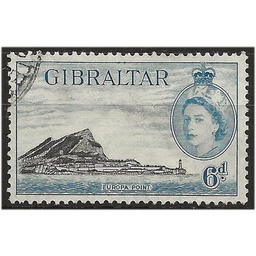 Gibraltar 1953 SG153 6d Black & Pale Blue Very Fine Used . ..