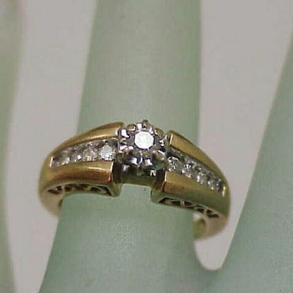 Antique Art Deco .50ct Diamond Engagement 14k Yellow Gold Filigree Ring