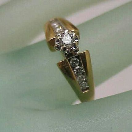 Antique Art Deco .50ct Diamond Engagement 14k Yellow Gold Filigree Ring