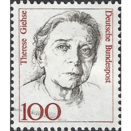 GERMANY, WOMEN, Therese Giehse (1898-1975), olive black 1988, 100pf, #3