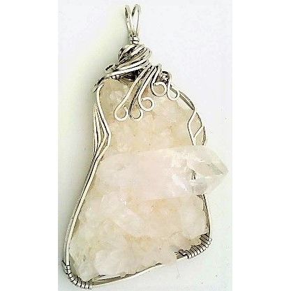 Quartz Crystal Stainless Steel Wire Wrap Gemstone Pendant 6