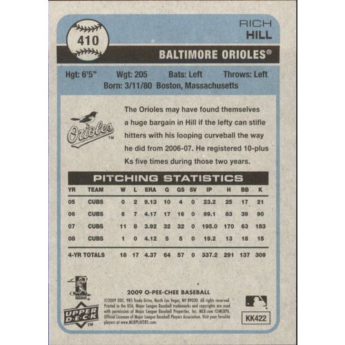 2009 O Pee Chee Baseball Rich Hill