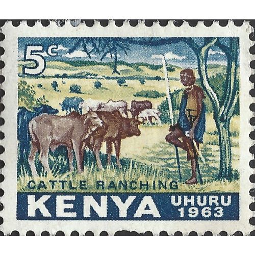 KENYA, MAMMAL, Cattle Ranching, Uhuru, blue 1963, 5c