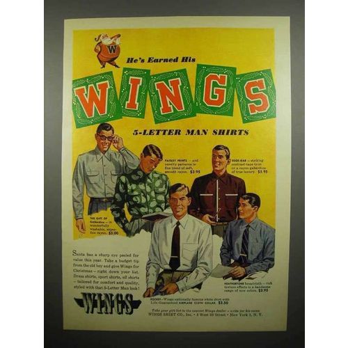 1951 Wings 5-Letter Man Shirts Ad - He's Earned