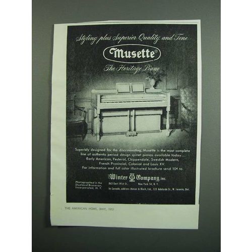 1951 Winter Musette Piano Ad - Styling Plus Quality