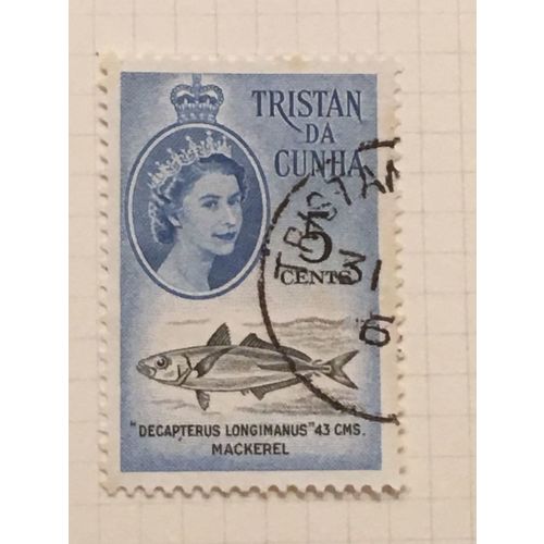 Tristan Da Cunha QEII 1961 5c Black & Blue Used SG Sc 49 postage stamp Long Scad